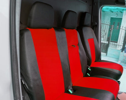 Jeu de housses de siège adapté pour Mercedes Sprinter – 3 pièces, 2006–2018, tissu noir et rouge
