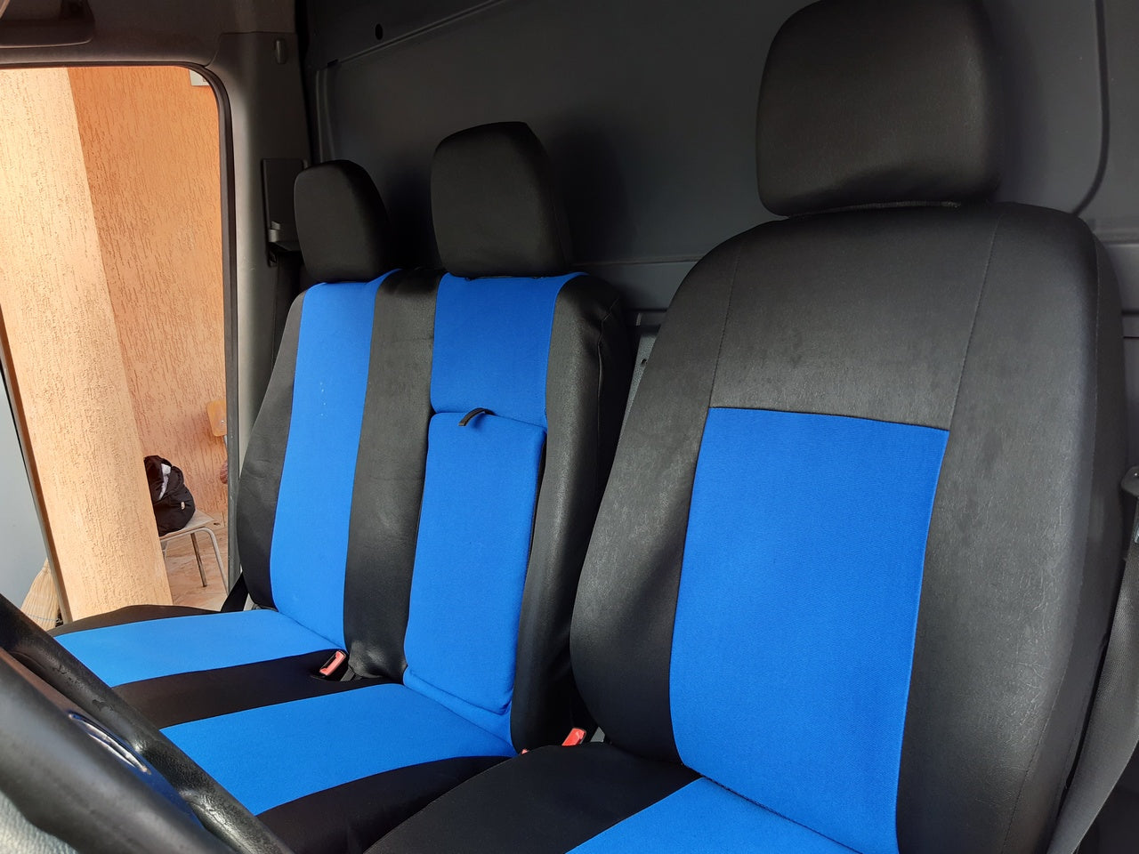 Housses de siège – adapté pour Mercedes Sprinter 2+1 sièges 2006–2018, tissu noir et bleu
