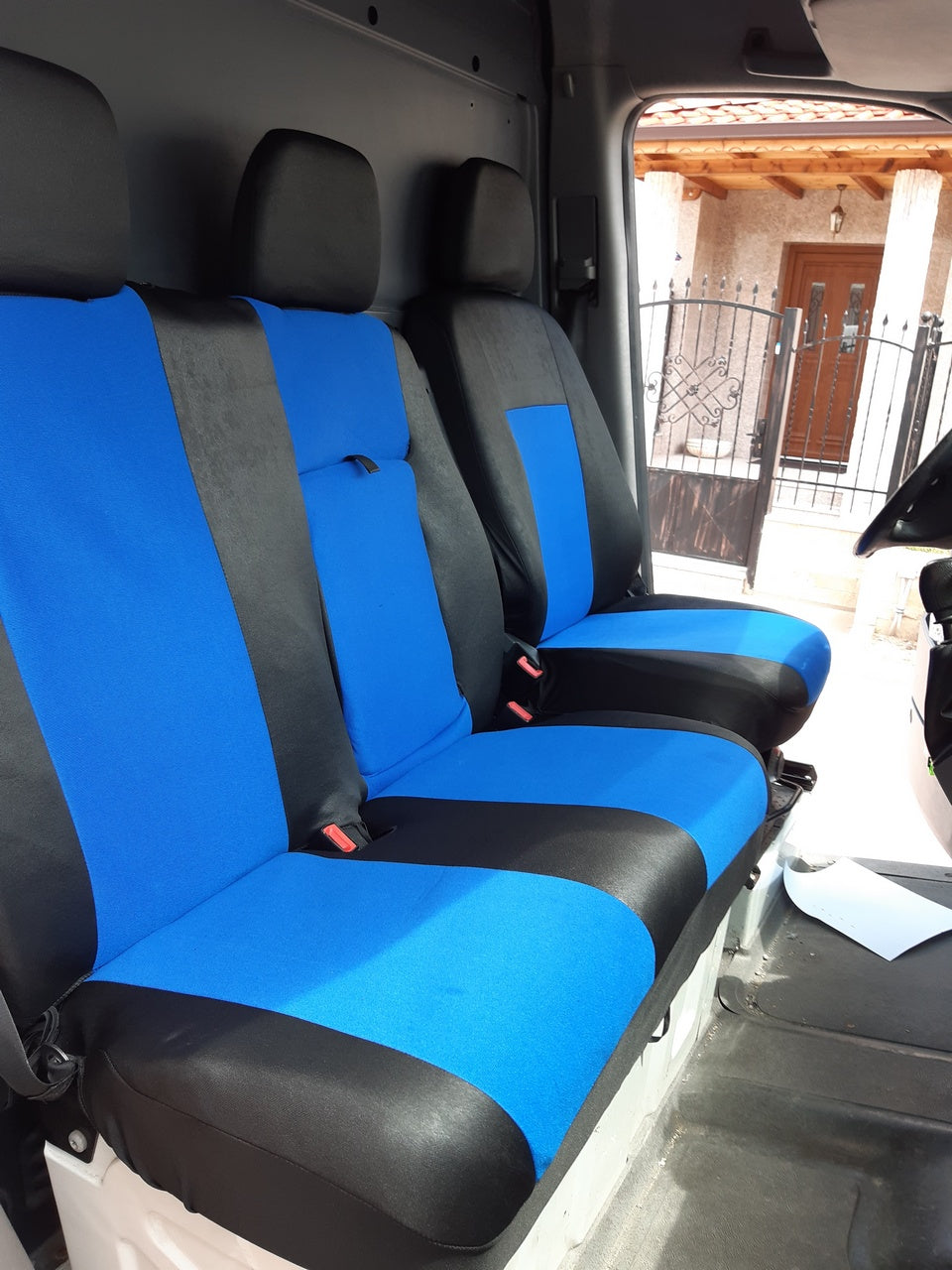 Seat Covers – Suitable for Mercedes Sprinter 2+1 Seats 2006–2018, Black and Blue Fabric