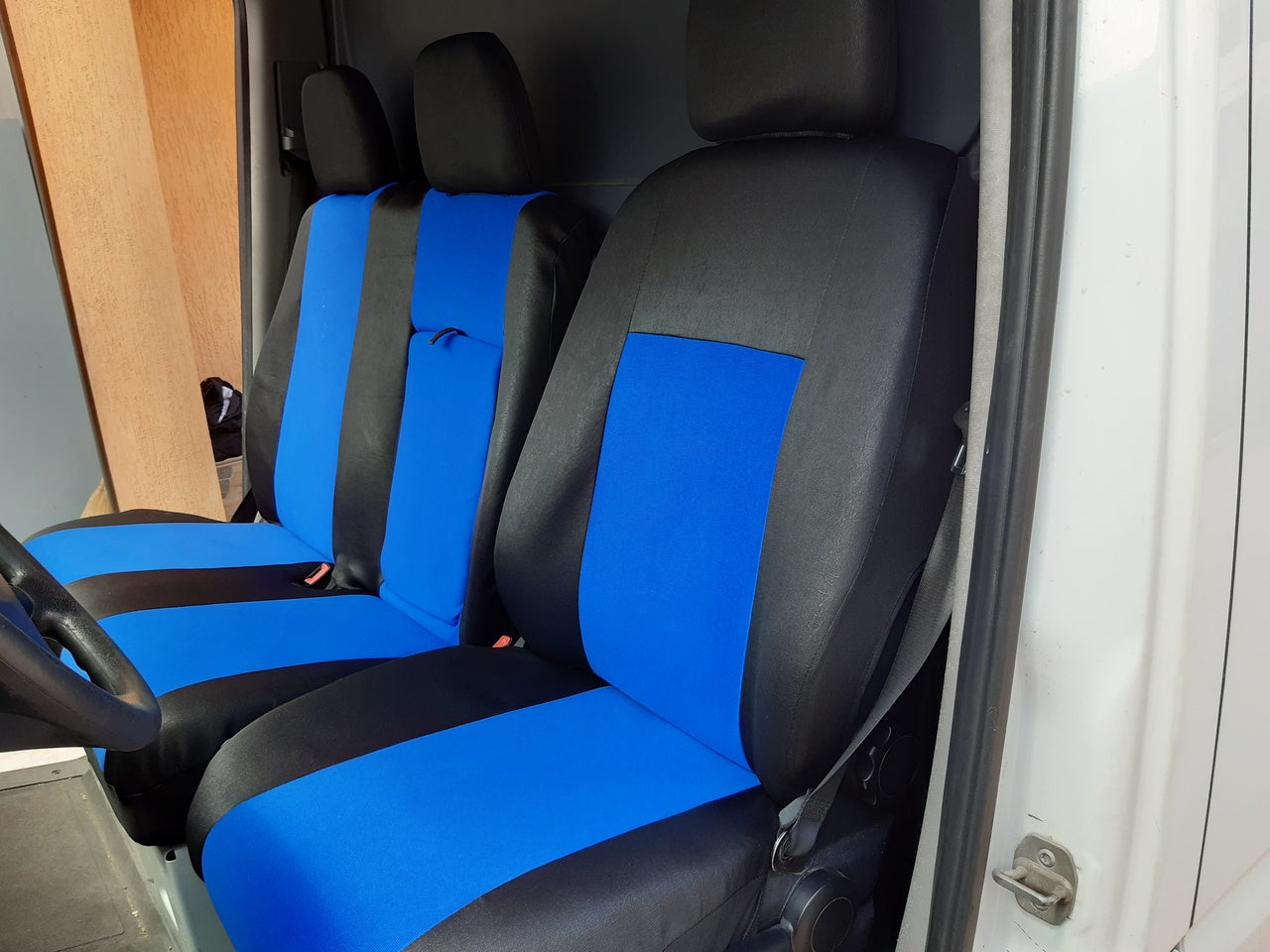 Housses de siège – adapté pour Mercedes Sprinter 2+1 sièges 2006–2018, tissu noir et bleu