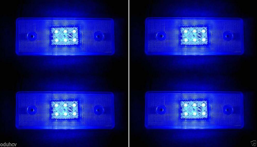Weißes LED-Umrisslicht mit Halter, 24 V, blaues Glas, 6 LEDs, 102×43×8 mm