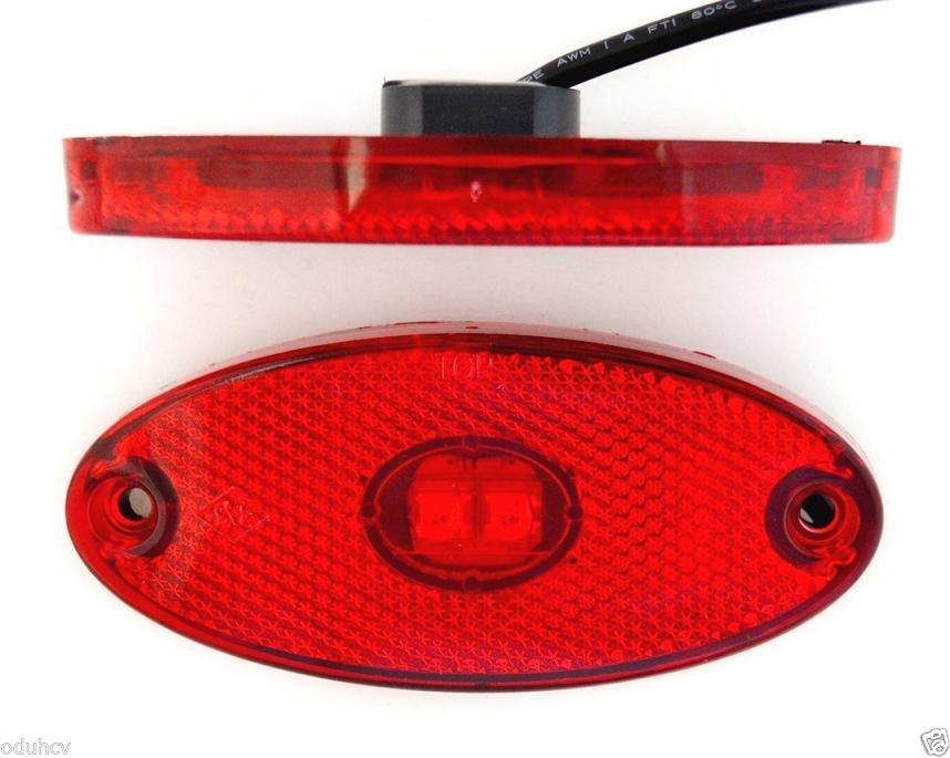 Feu de position ovale rouge 24V à LED, 2 LED, 100 x 45 x 12 mm avec support
