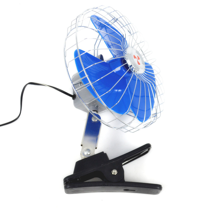 12V Car Fan – 8 Inch Blue Clip-Mount Vehicle Fan