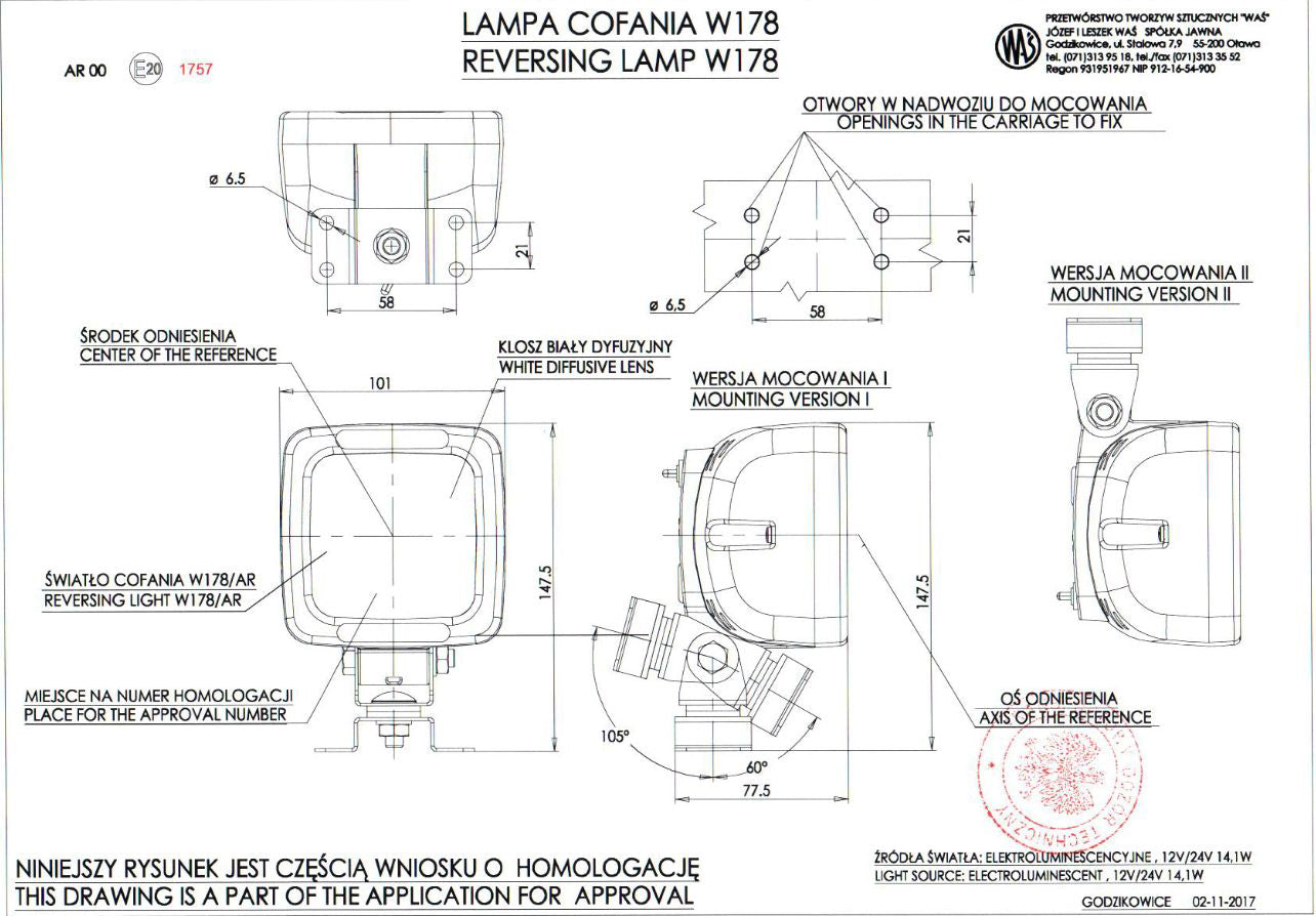 Projecteur de travail à LED néon carré 12/24 V 101 x 147 x 77 mm éclairage arrière type halogène