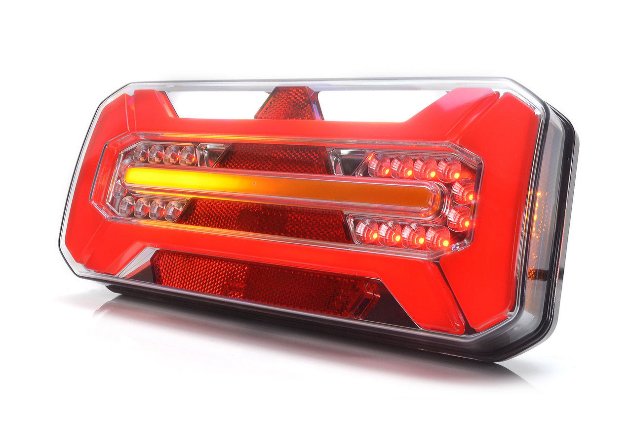 Feu arrière combiné gauche à LED néon avec clignotant dynamique et catadioptre triangulaire, 12/24 V, 306 x 133 x 60 mm