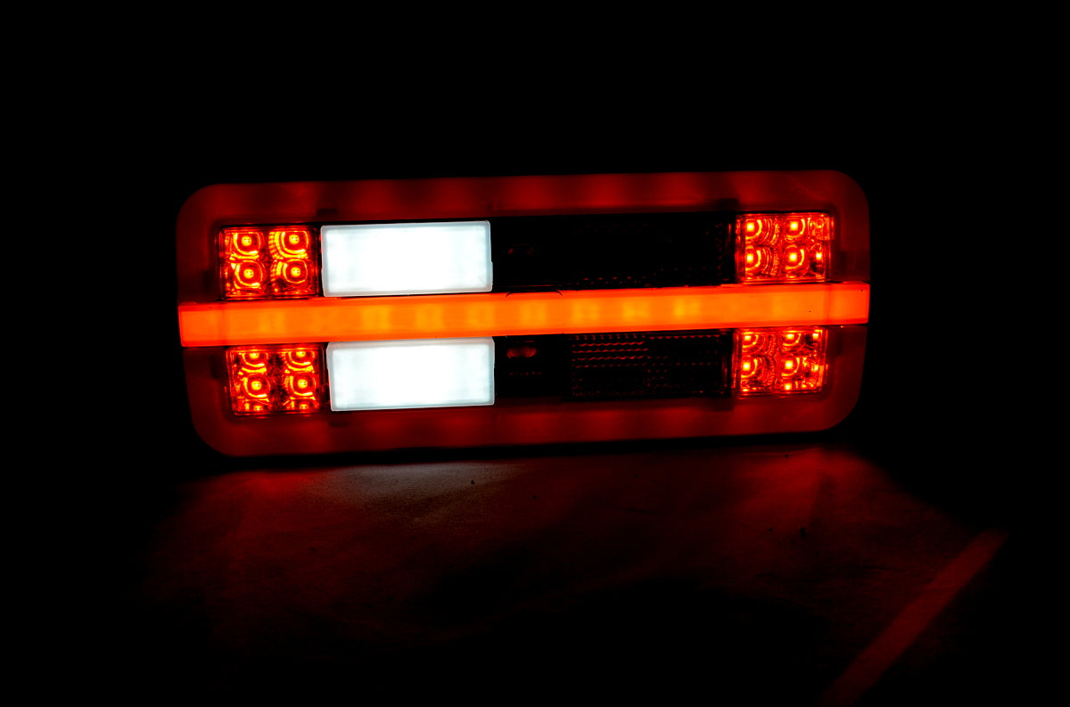 Petit feu arrière stop à LED néon, 12/24 V, 200×85×30 mm, 6 fonctions, montage gauche/droite