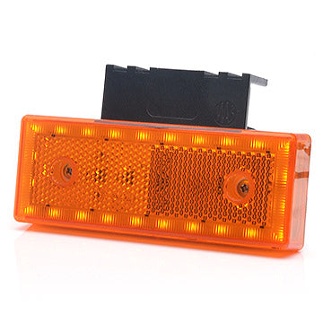 Feu de position latéral LED rectangulaire jaune, 20 LED, 12/24 V, 119 x 44 x 18 mm, entraxe de fixation 75 mm, câble 220 mm