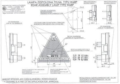 Feu arrière triangulaire LED de remorque, côté droit, 12/24 V, 16 LED, 163×144×39 mm