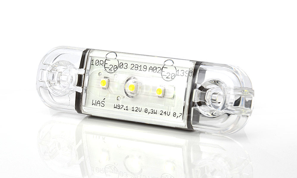 Weiße LED-Umrissleuchte – 3 LEDs, 12/24V, 83×24×10 mm, 61 mm Schraubenabstand
