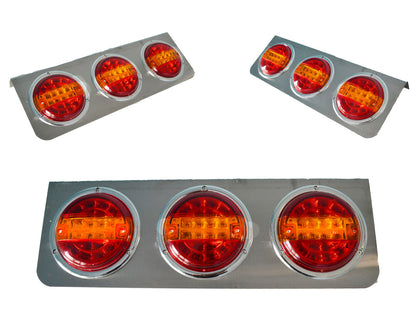 LED-Heckleuchte aus Edelstahl mit 3 runden Lampen, 60 × 20 × 6 cm für Nutzfahrzeuge und Anhänger
