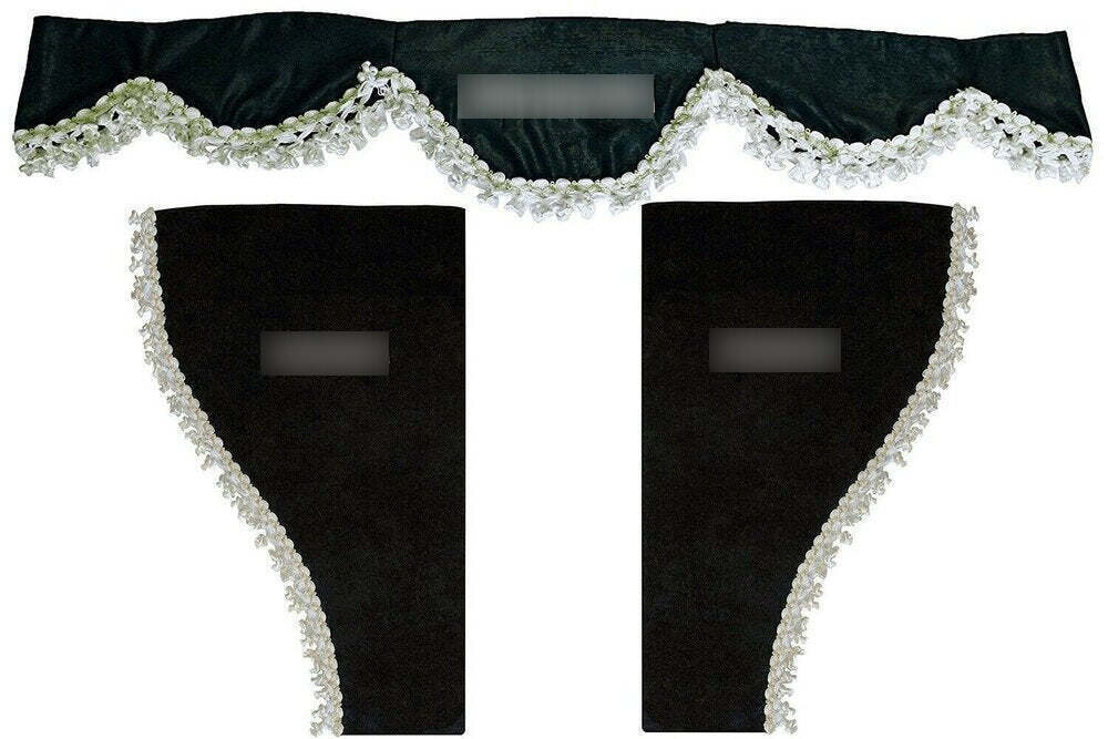 Truck Curtains suitable for MAN – 3-Piece Black Cab Set with White Tassels