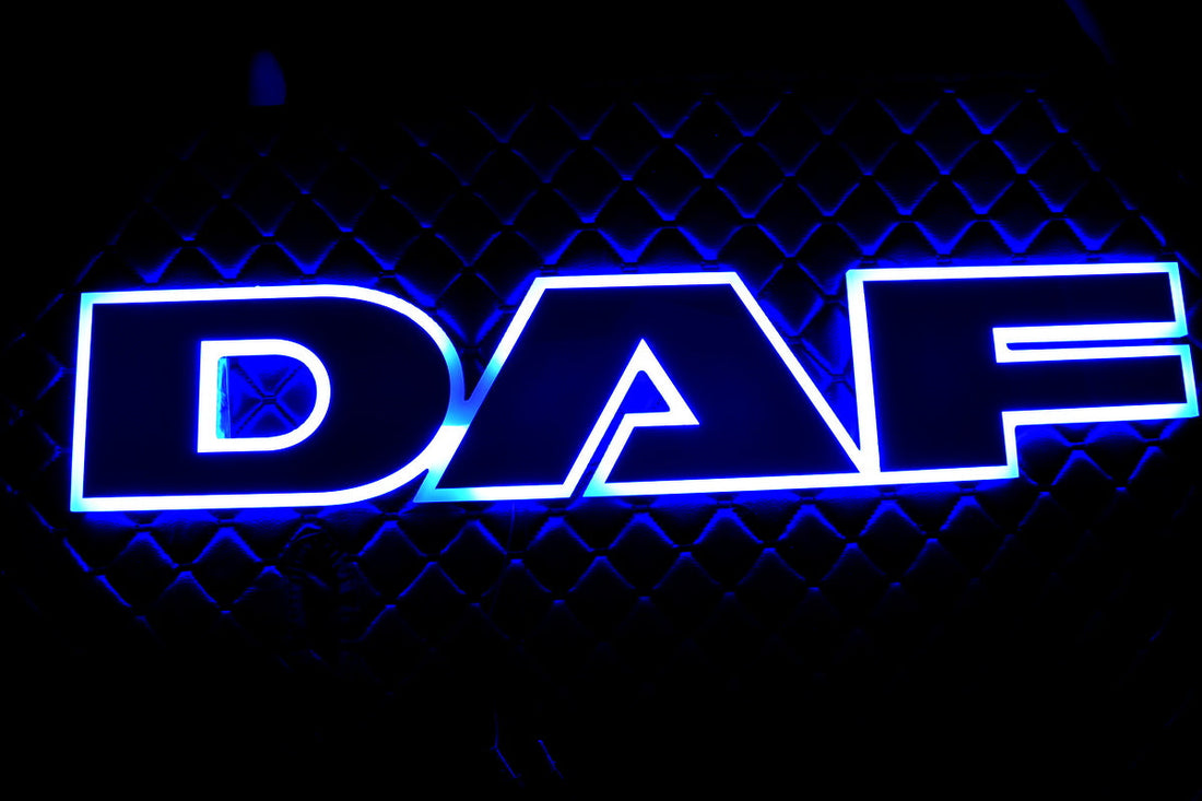 Illuminated Grille Sign Suitable for DAF Trucks – Blue Light, 24V, 68 x 13 x 2 cm