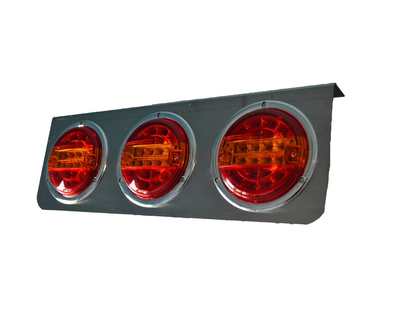 LED-Heckleuchte aus Edelstahl mit 3 runden Lampen, 60 × 20 × 6 cm für Nutzfahrzeuge und Anhänger