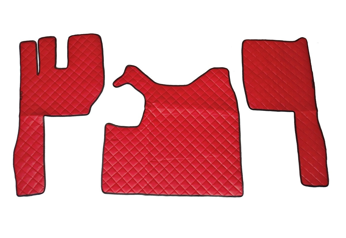 Tapis de sol en cuir synthétique (éco-cuir) rouges – adaptés pour Volvo FH boîte manuelle 2010–2012